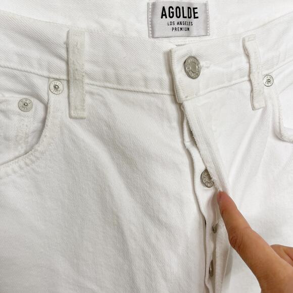 Agolde Jamie High Rise Classic Jeans 31 Pitch White Distressed Button Fly Cotton - Picture 9 of 12